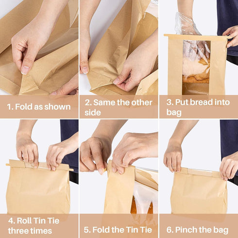 50 Packaging MAQIHAN Bread Bags with Reusable Ties - Homemade Sourdough Bread Storage Bags Brown Paper Bagel Loaf