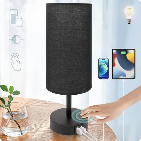 Yarra-Decor Bedside Lamp with USB Port, Touch Control Table Lamp for Bedroom, 3 Way Dimmable Nightstand Lamp.