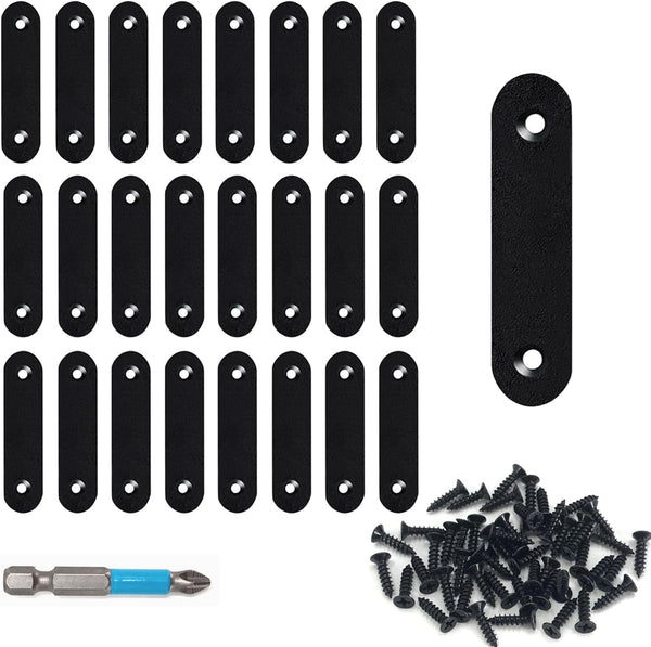QSJ 24 Pcs Black Straight Bracket Mending Plate, 56mm / 2.2" with Screws and Screwdriver