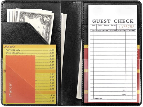 Mymazn Server Book with Photo Pocket, Waiter Wallet, Server Pads Organizer, Guest Check Book Holder (Black)