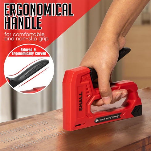 SHALL Light Duty Staple Gun, Red Upholstery Stapler with 1600pcs JT21 Staples for Crafts and DIY Decoration