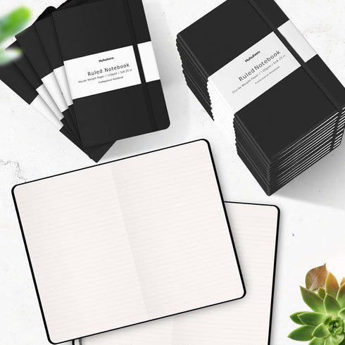Premium Thick Paper Rule Lined Notebooks Journal, Black Hardcover Journals for Office School Business Writing, 5"×8.25"