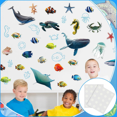 Fulmoon 62 Pcs Realistic Sea Ocean Animal Bulletin Board Decor, Sharks, Whales, Turtles Cutouts for Classroom