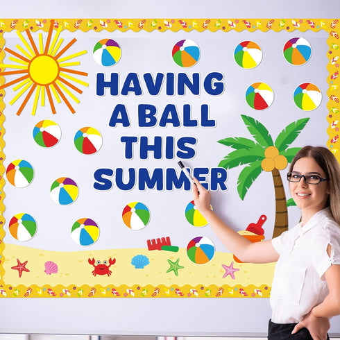 Summer Beach Ball Bulletin Board Decoration Set Summer Theme Borders and Paper Cutouts for Classroom Decor
