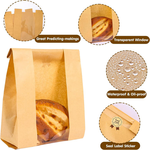 50Packs Packaging (13.7x8.3x3.5 Inch), Moretoes Large Paper Bread Bags for Homemade Bread, Sourdough Bread Bags