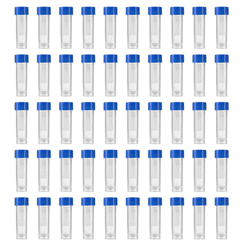 Eowpower 50pcs 5ml Plastic Graduated Vial Storage Test Tubes with Screw Caps