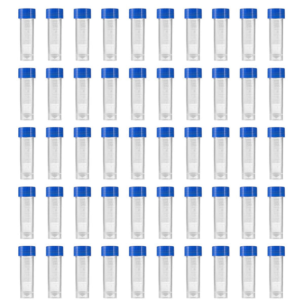 Eowpower 50pcs 5ml Plastic Graduated Vial Storage Test Tubes with Screw Caps