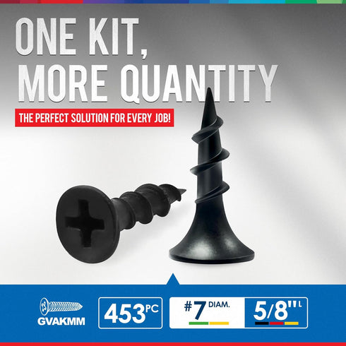 #7x5/8'' Drywall Screws, 0.75LB (453pcs), Black Coarse Thread Phillips Bugle Head, Sharp Point for Wood and Sheetrock