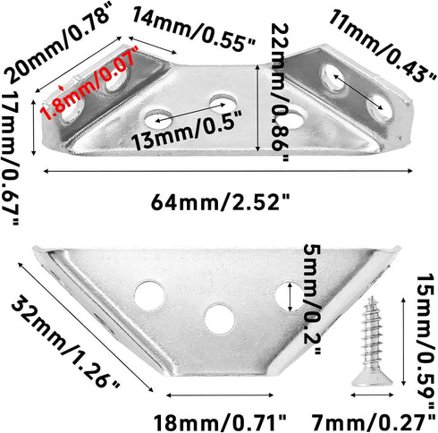 dosamll 20PCS Assembly(Thick:1.8mm) Metal Corner Brackets with Mounting Screws, Furniture Angle Connectors for Cabinet