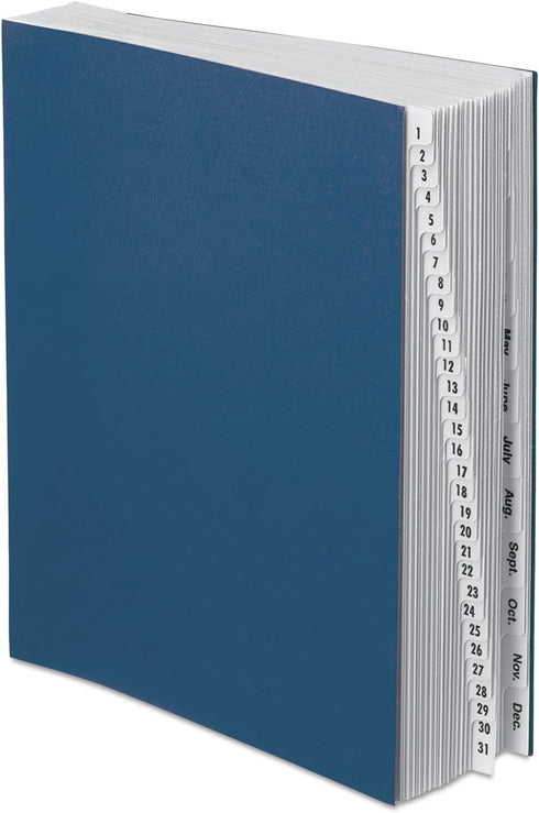 Pendaflex DDF5OX Expanding Desk File, 1-31/Jan-Dec, Letter Size, Dark Blue Acrylic-Coated Pressboard