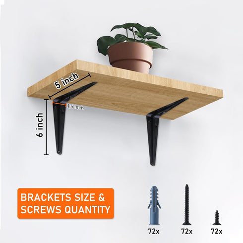 24 Pack 6 Inch, ELSKER&HOME Shelf Brackets Floating Shelf Bracket for Wood, Black Metal L Bracket for Shelves Support