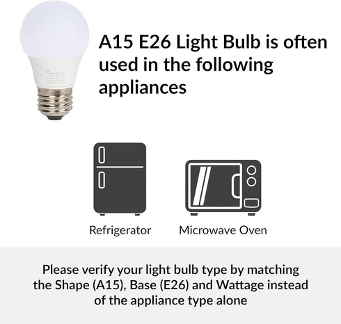 Simba Lighting A15 Refrigerator Light Bulbs, 2-Pack, 5W 40W Replacement, Waterproof, E26 Base, 5000K