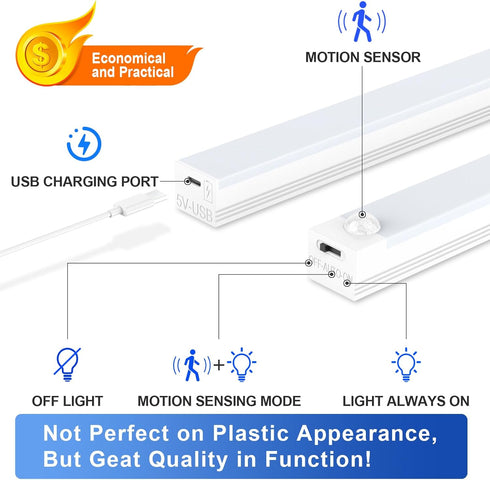 Motion Sensor Under Cabinet Lights - Battery Operated Magnetic Lighting for Pantry, Closet, Kitchen, Bathroom - 4 Pack