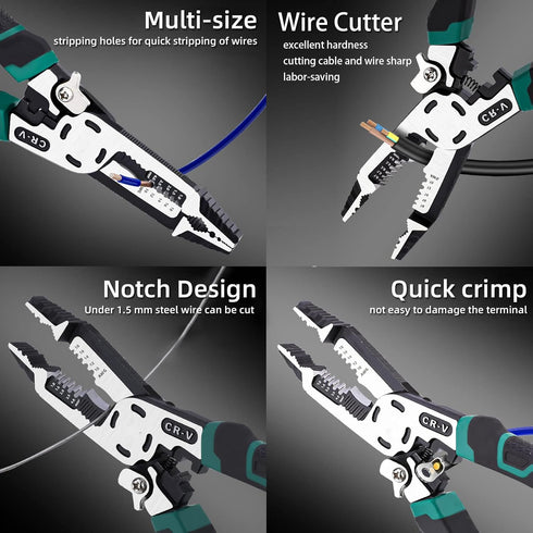 10-in-1 Wire Stripper Tool, Multifunctional Plier with Wire Stripper, Crimper, Side Cutter for Electric Cable