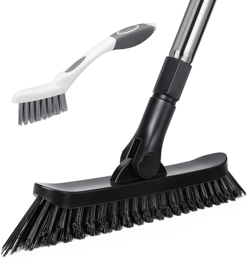 Qaestfy Grout Brush with Long Handle for Cleaning, Stiff Bristles Handheld Tile