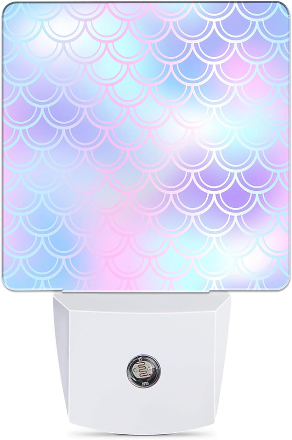 Colorful Mermaid Scales Night Light Plug in Wall Lamp Smart Dusk to