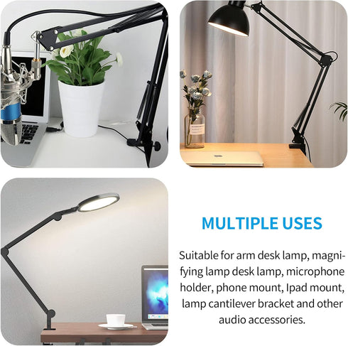 LifCratms (12mm/0.47" C-Clamp Base Stand Mounting Accessory, Metal Black Table Mount Desk Light Holder for Desktop Lamp