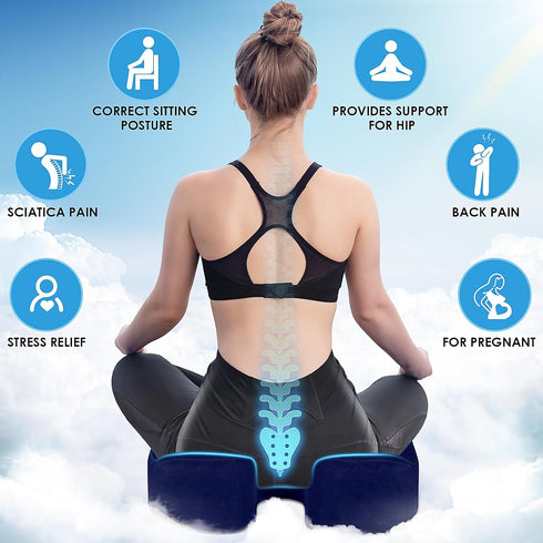 Seat Cushion, Anti-Slip Bottom & Removable Cover Tailbone Pain Relief Cushion for Office, Wheelchair, Car (Blue)