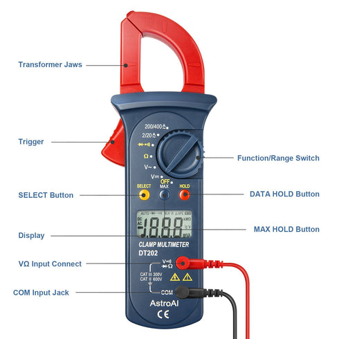 AstroAI Digital Clamp Meter, 2000 Counts, Multimeter Amp Meter with Auto Ranging