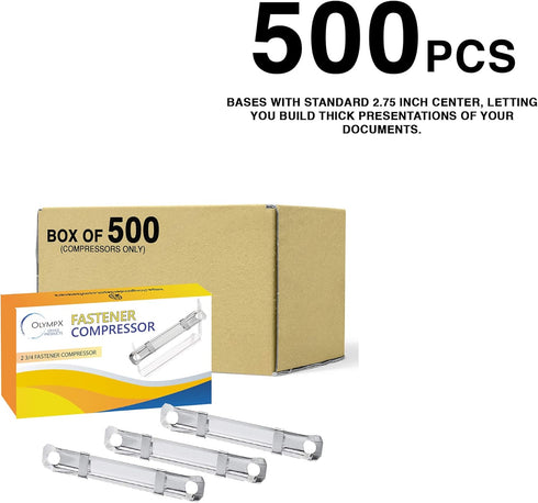 OLYMPX 500 Pcs of Prong Paper Fastener Compressors for Standard 2-Hole Punch, Works with 1 Inch - 3.5 Inch Capacity, 2.75 Inch Center for Paper Fastener Prong Bases, Bulk-Packed by Olympx