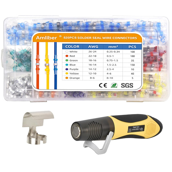 Upgraded 520PCS Solder Stick Wire Connectors with Heat Gun 450W, Waterproof Solder Wire Connector Kit for Marine
