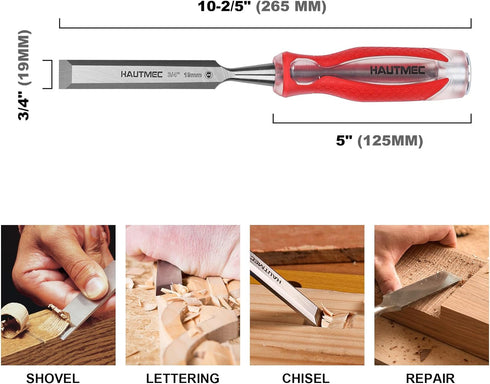 HAUTMEC 3/4" High Impact Wood Chisel, Ergonomic Handle, Beveled Edge Blade, Drop-Forged CRV Steel, HT0361