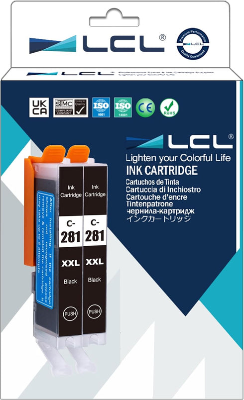 LCL Compatible CLI-281 Black Ink Cartridge Replacement for Canon CLI-281XL CLI-281XXL 281 BK, 2-Pack for PIXMA TS6320