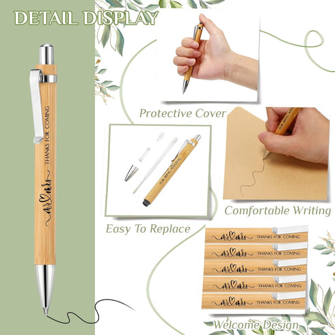 Bridal Shower Pens - Bamboo Retractable Ballpoint Pen Wedding Favors Bulk (100 Pieces) | Guest Book Pens for Bridal