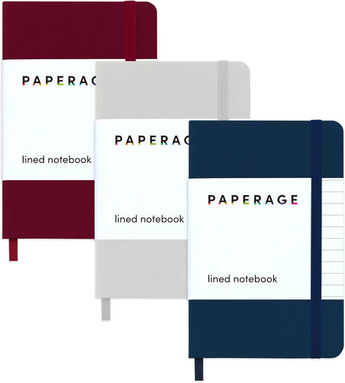 PAPERAGE Lined Pocket Journal Notebook, 3 Pack, (Navy, Light Grey, Burgundy), 160 Pages, Small, 3.7 x 5.6 inches