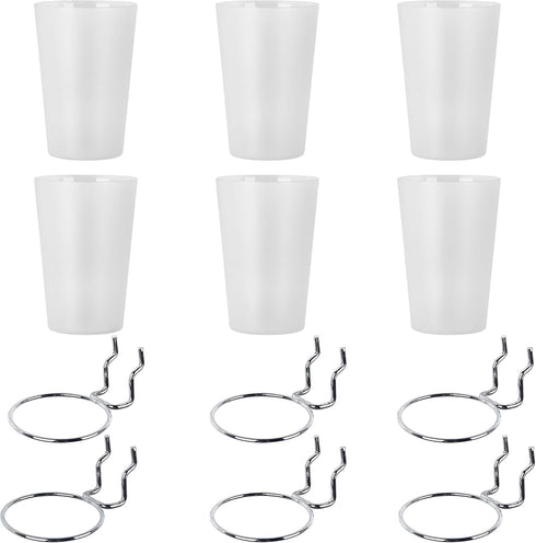 6 Set Pegboard Hooks with Cups - Ring Style Bins for Organizing Storage Accessories (Transparent)