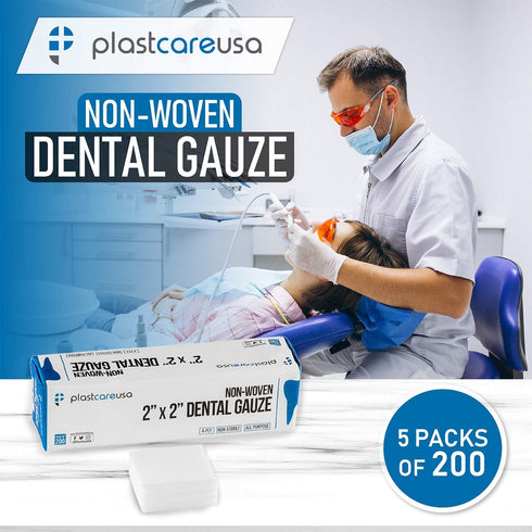1000 Count 2x2 Gauze Pads - Soft 4-Ply Non Woven Sponges for First Aid, Surgical, Wound Dressing (5 Packs of 200)