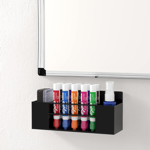 HBlife Wall Mount Acrylic Magnetic Dry Erase Marker Holder, 10 Slots for Office, School, Home, Not Included, Black