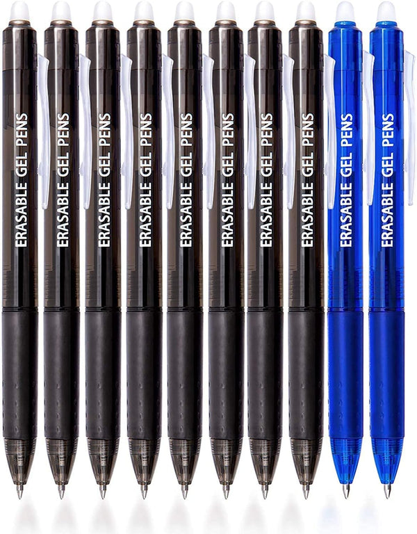 Vitoler Erasable Pens, Black & Blue Gel Pens, 0.7mm Fine Point, Retractable Writing Pens for School Supplies