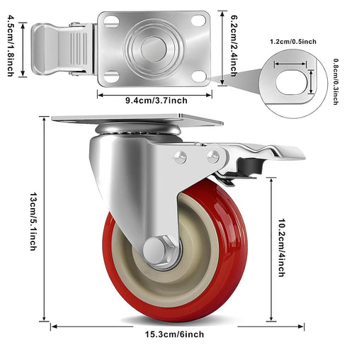 FOCBUGU 4 Inch Set 4, 2200lbs Heavy Duty Swivel Caster Wheels with Brake, of Industrial Locking Rolling Plate Casters
