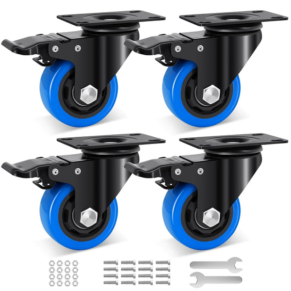 Casters Wheel 3 Inch Set of 4, 1200 Lbs Heavy Duty Dual Locking Industrial Swivel Casters