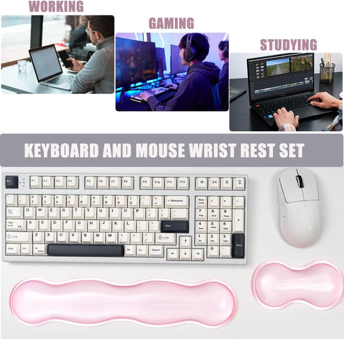 Set 60%/68%/75%, Ergonomic Silicone Gel Keyboard and Mouse Wrist Rest Clear Wrist Rest for Keyboard Comfort & Support