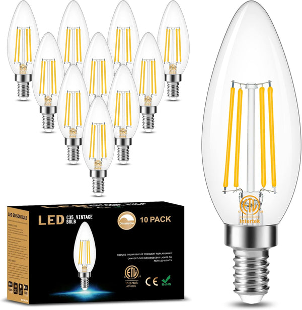 10 Pack Cotanic E12 LED Bulb, Dimmable 3000K Soft White, 60Watt Equivalent, Small Base Type B Candle Shape Chandelier