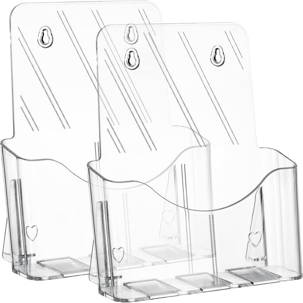 Yarlung 2 Pack Acrylic Brochure Holder, Clear Booklet Display Stand 8.5 x 11 Inches for Desk or Wall Mount
