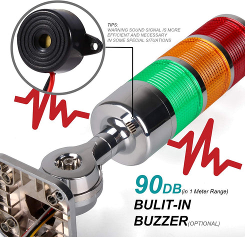 12-24V LED Stack Tower Lights, Industrial Warning Lights, Column Signal Tower Indicator Lamp with Buzzer