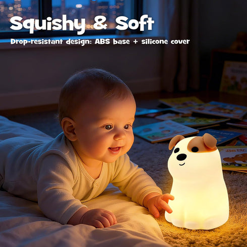 3 Squishy Puppy Night Light with RGB Mode Brightness Adjustable Nursery Breastfeeding Nightlight Cute Novelty Smile Dog