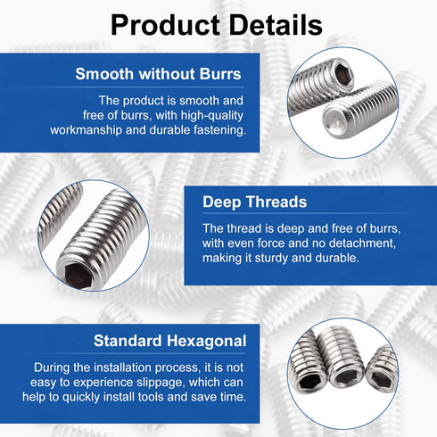 MroMax 50Pcs M3 x 4mm Flat Set Screw, 304 Stainless Steel Internal Hex Allen Head Drive Cup Point Set Screws