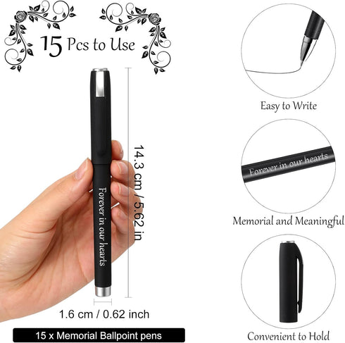 Roowest Memorial Ballpoint Pens Funeral Guest Pens Ballpoint Pens Memorial Service Guest Pens for Mourning Funeral Memory Condolence Guest Book Writing Funeral Supplies(15 Pcs)