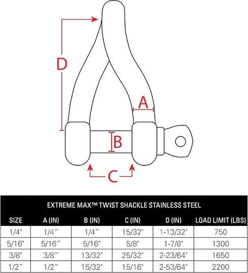 Extreme Max 3006.8216 BoatTector Stainless Steel Twist Shackle, 5/16"