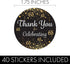 Black and Gold 65th Birthday Thank You Stickers - 40 Labels, 1.75 in