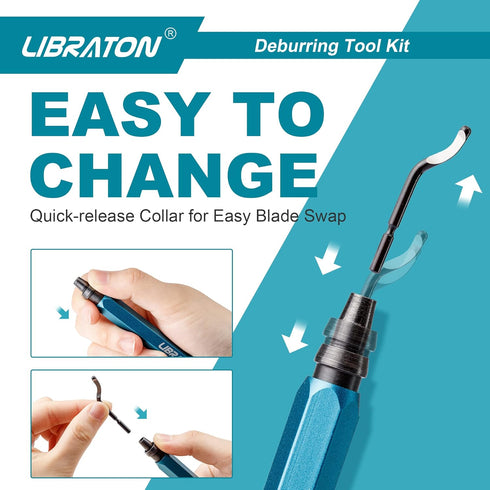 Libraton Deburring Tool with 11 High Speed Steel Blades, 360 Degree Rotary Head Deburring Tool for Metal, Resin,