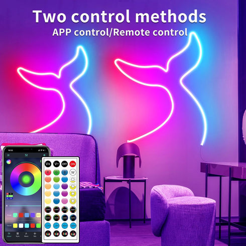 segrass 32.8ft IP65 24V LED neon Lights with Remote APP Control Waterproof Flexible Neon Strip Lights RGB Rope Lights