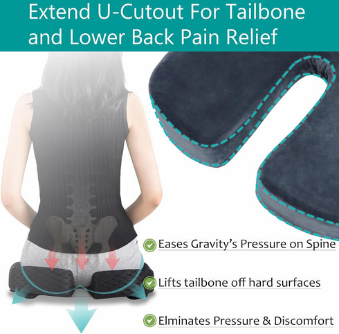 HxLmn Tailbone 10-Inch U-Cutout,Large-18"x16"x3",Coccyx,Sciatica Pain Relief Office Chair Cushion Extended Pain Relief