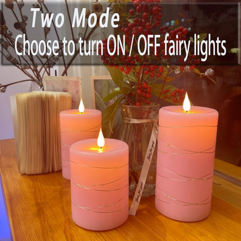 4 5 6 Set 3 Pink Flameless Candles with String Lights Battery Operated Flickering LED Pillar Candles Candle with Remote