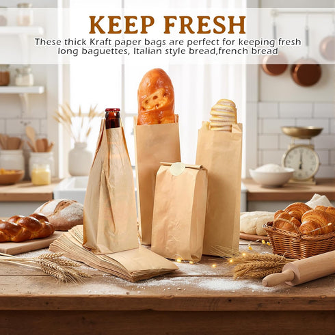 150 Pack Packing 11.5 3.75 2.25 Inch Baguette Kraft Bags, Bread Bags x x Kraft Wine Paper Bakery Storage Loaf Storage
