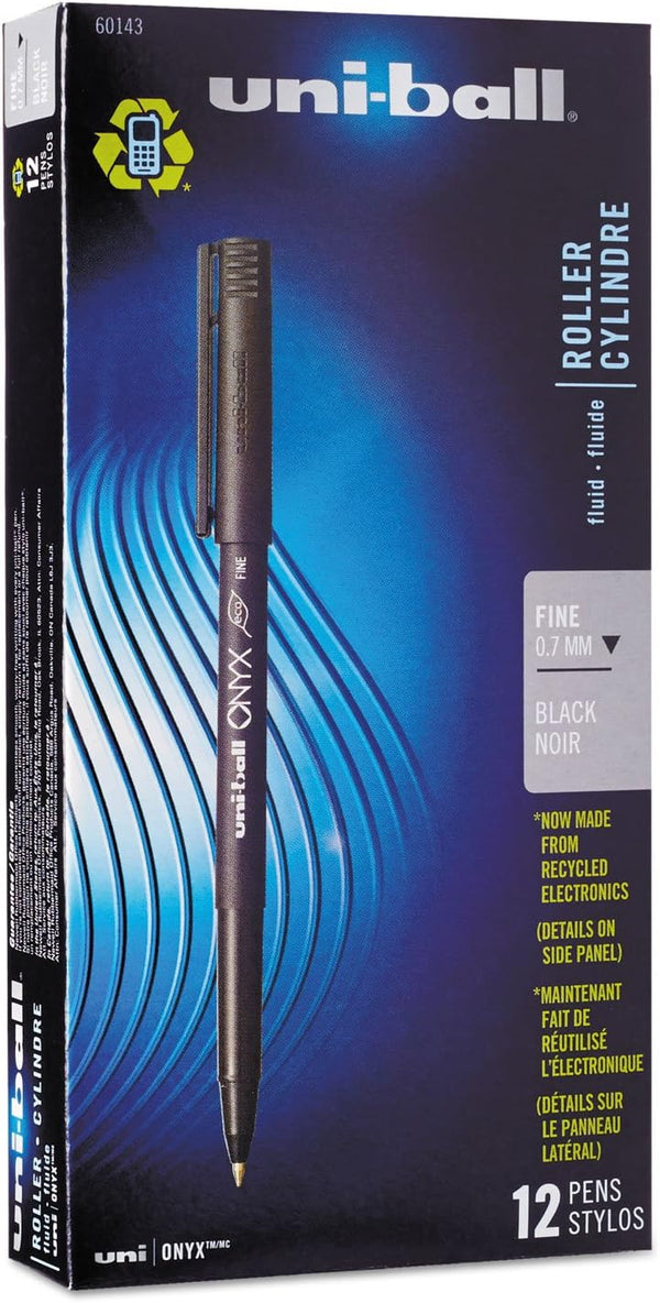 uni-ball 60143 Onyx Roller Ball Stick Pen, Black Ink, Fine Dozen